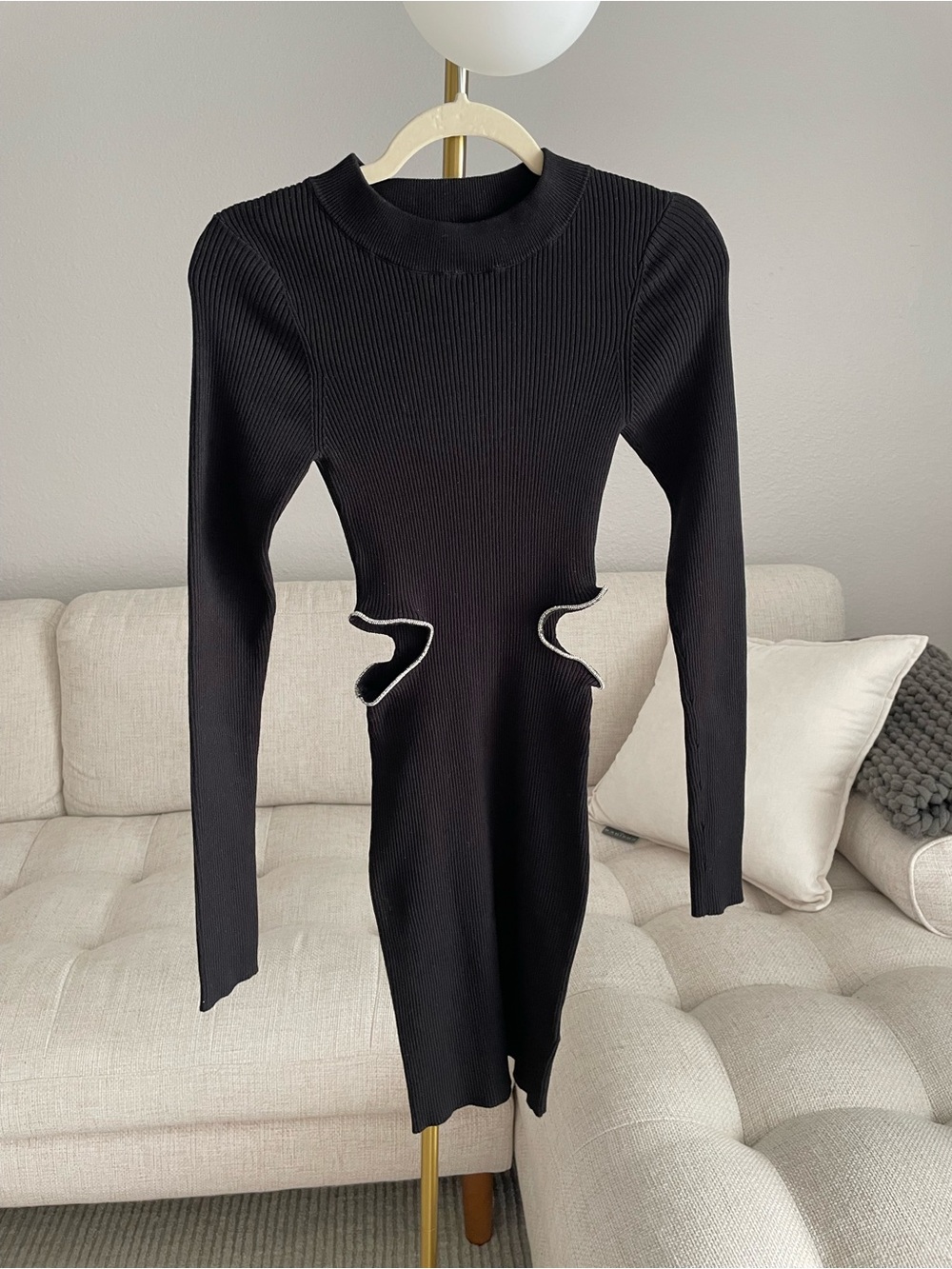 NWT Rare H&M Diamonte Rhinestone Cut-Out Bodycon Ribbed Mini Dress Black